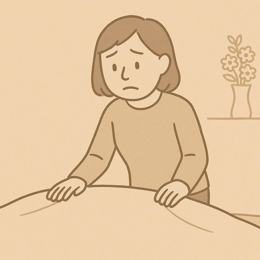 安置場所に布団を用意する女性のイラスト