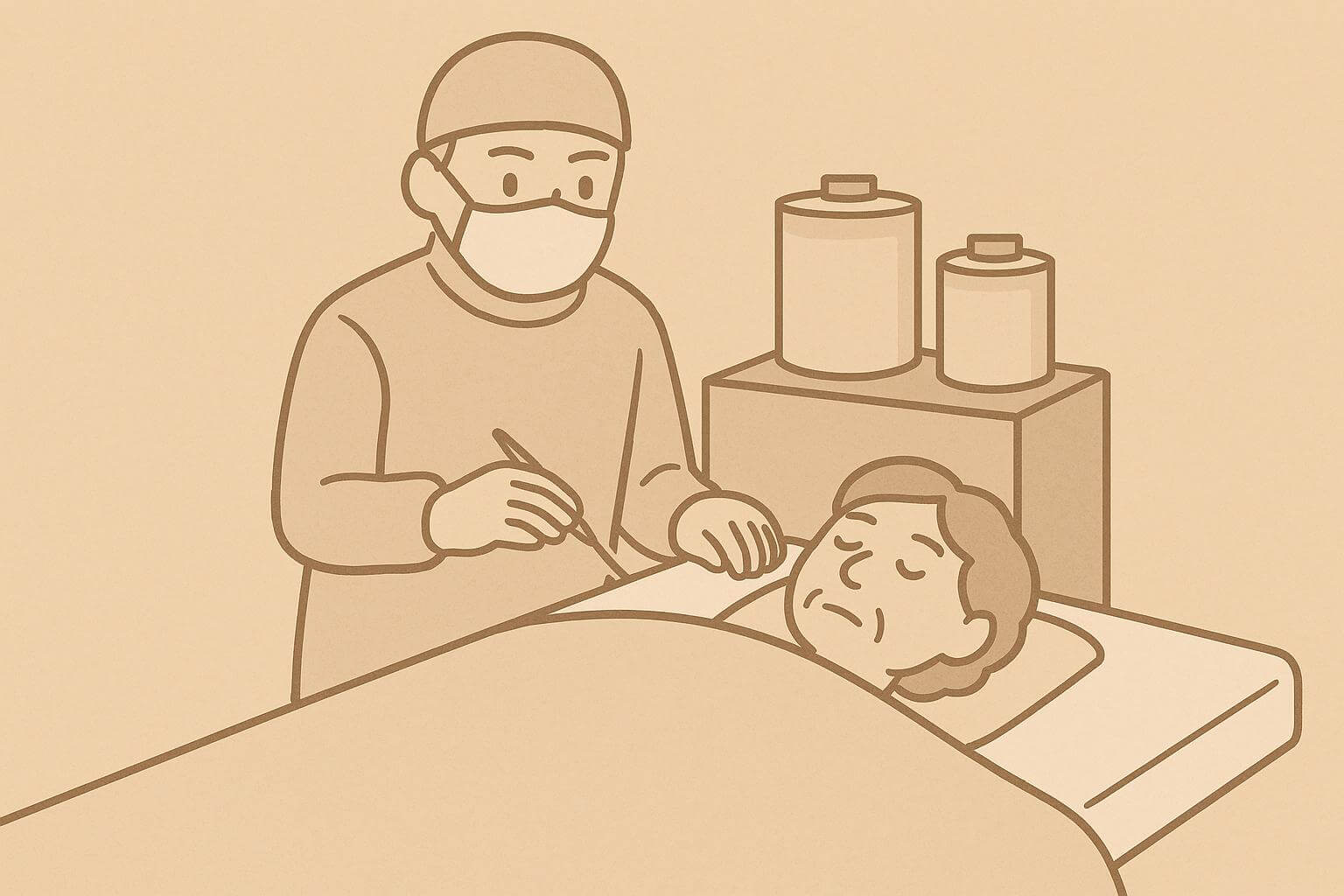 年配女性のエンバーミングシーンのイラスト