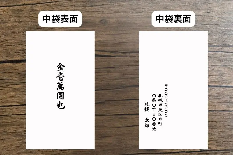北海道の葬儀で香典を包む際の中袋の書き方の画像