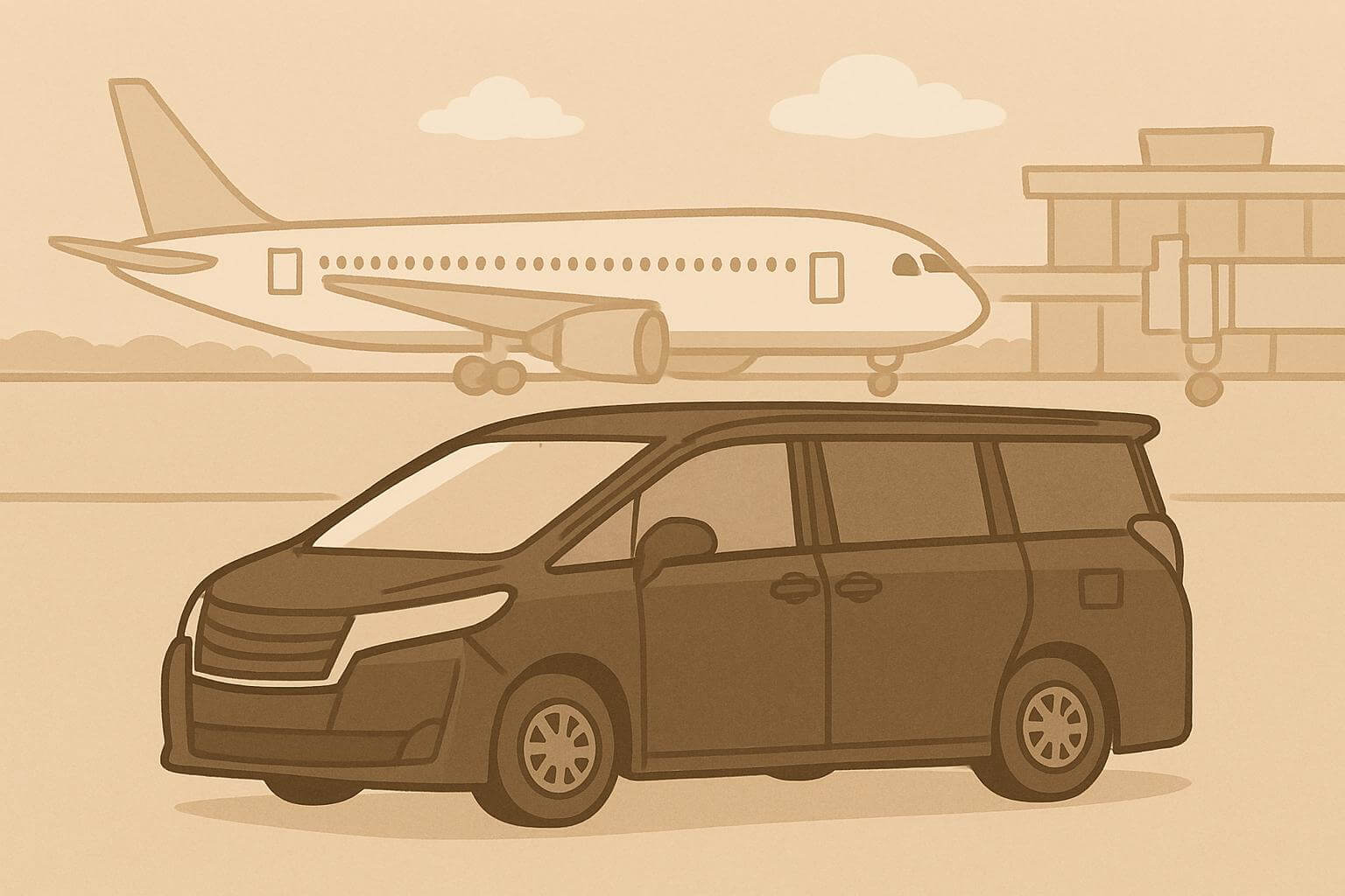 飛行場に止まっている搬送車のイラスト